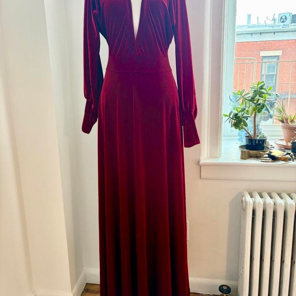 Luxurious Red Velvet Deep V Wrap Dress with Belt